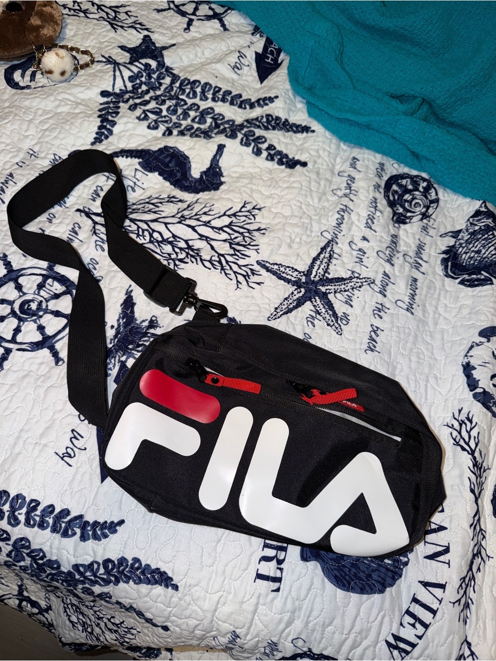 FILA Black Belt Bag with Red and White Logo